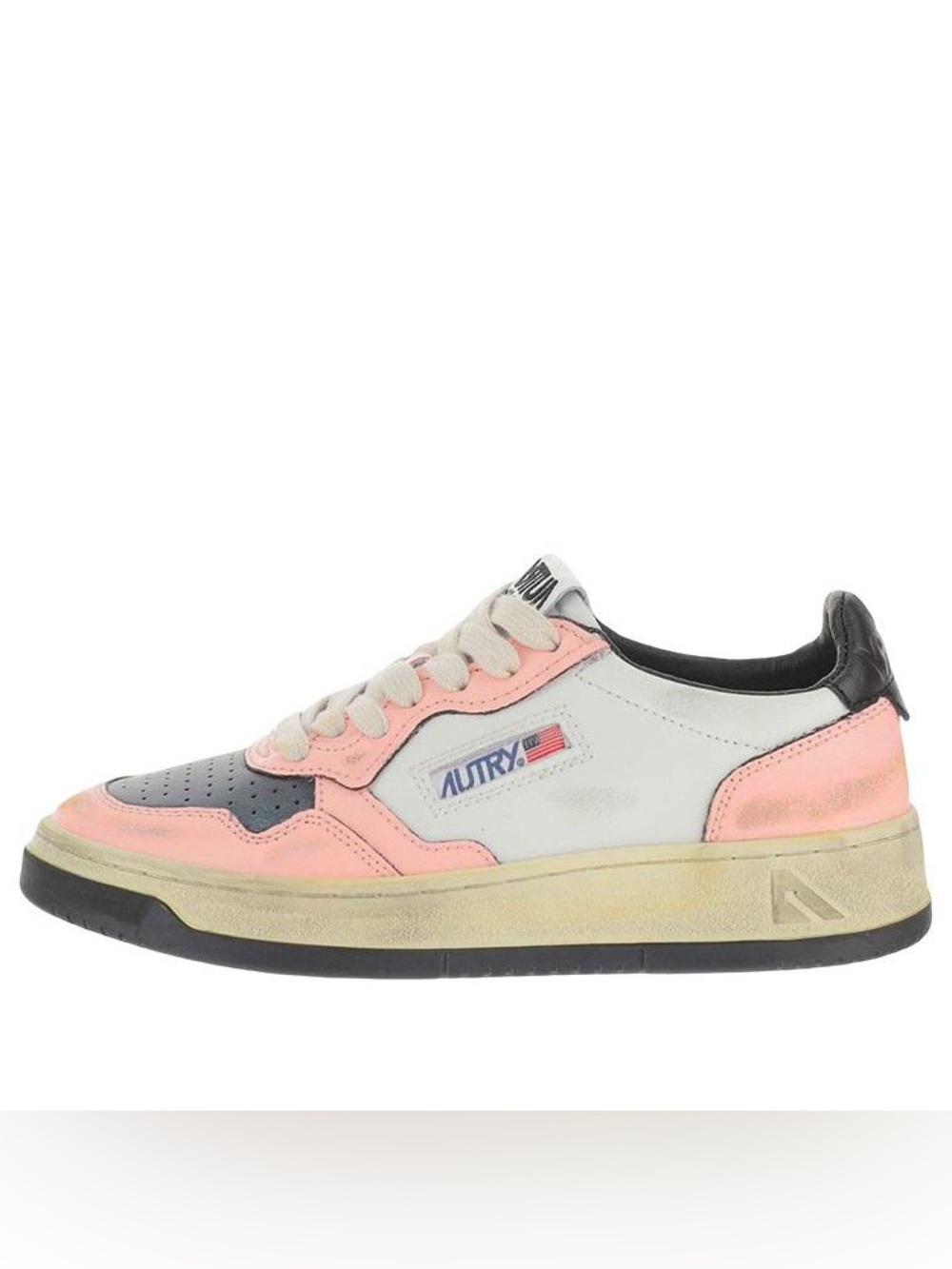 Autry Medalist Super Vintage Low Leather Sneakers White Pink Black Size 40 US 10
